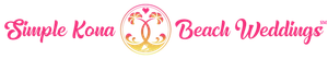 Simple Kona Beach Weddings logo with pink script and a tropical palm tree icon