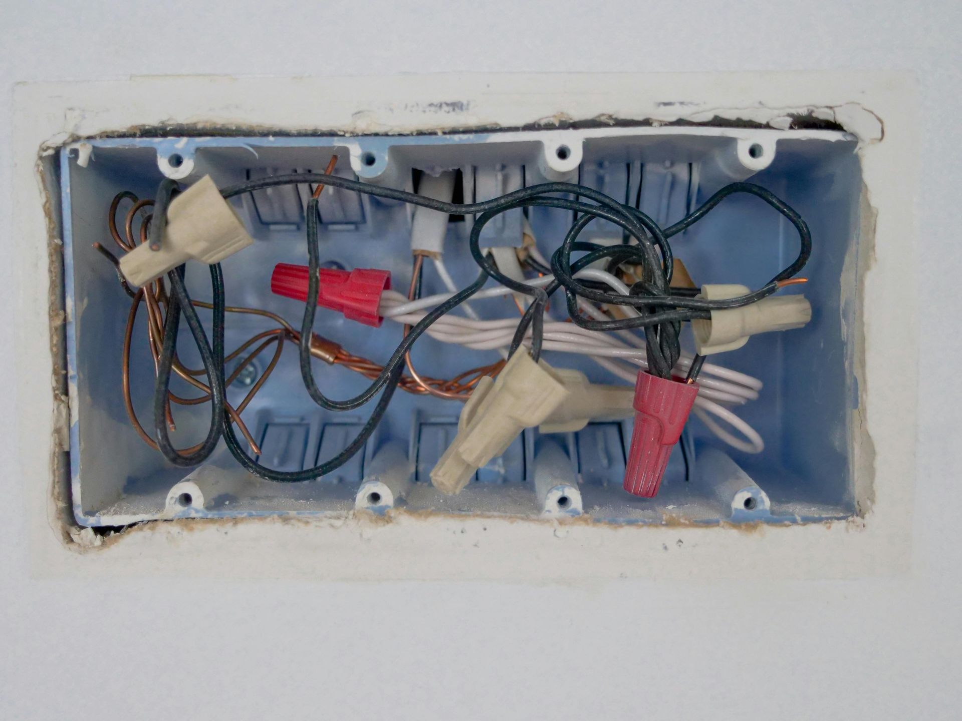 A Box Filled With Wires And Connectors On A Wall — GJT Electrical In Charlestown, NSW
