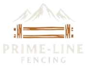 Prime-Line Fencing logo with tan mountains and brown fence design
