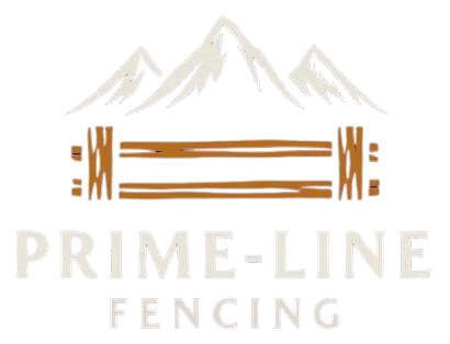 Prime-Line Fencing logo with tan mountains and brown fence design