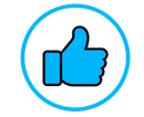 Blue thumbs-up icon inside a light blue circle on a white background