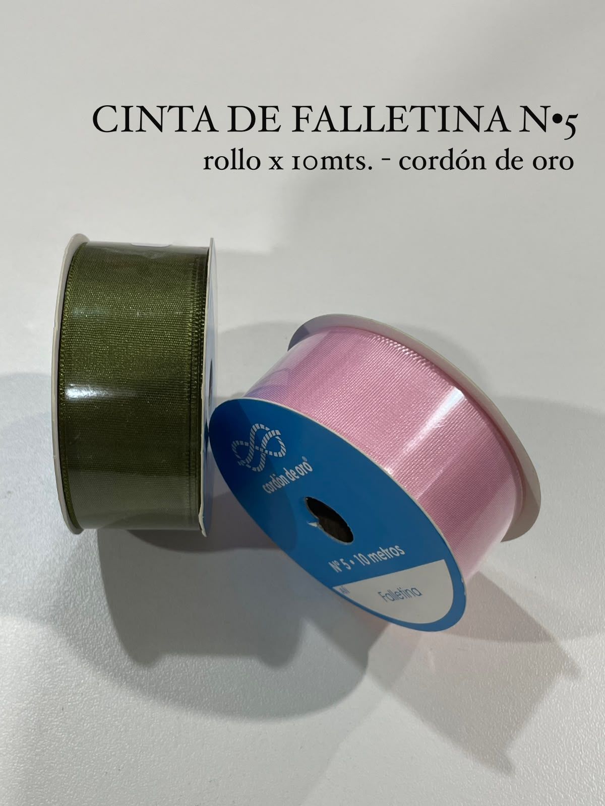 Dos rollos de cinta, verde oliva y rosa, sobre un fondo blanco con el texto del producto arriba.