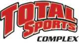 Total Sports Complex logo in red and white text on a beige background