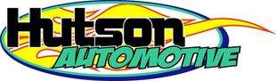 Logo for Hutson Automotive. Black text over yellow and green shapes with blue outlines.