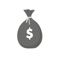 Bolsa de dinero gris con símbolo de dólar blanco.