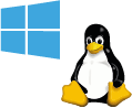 Logotipo de Windows junto a un pingüino de dibujos animados, que representa los sistemas operativos.