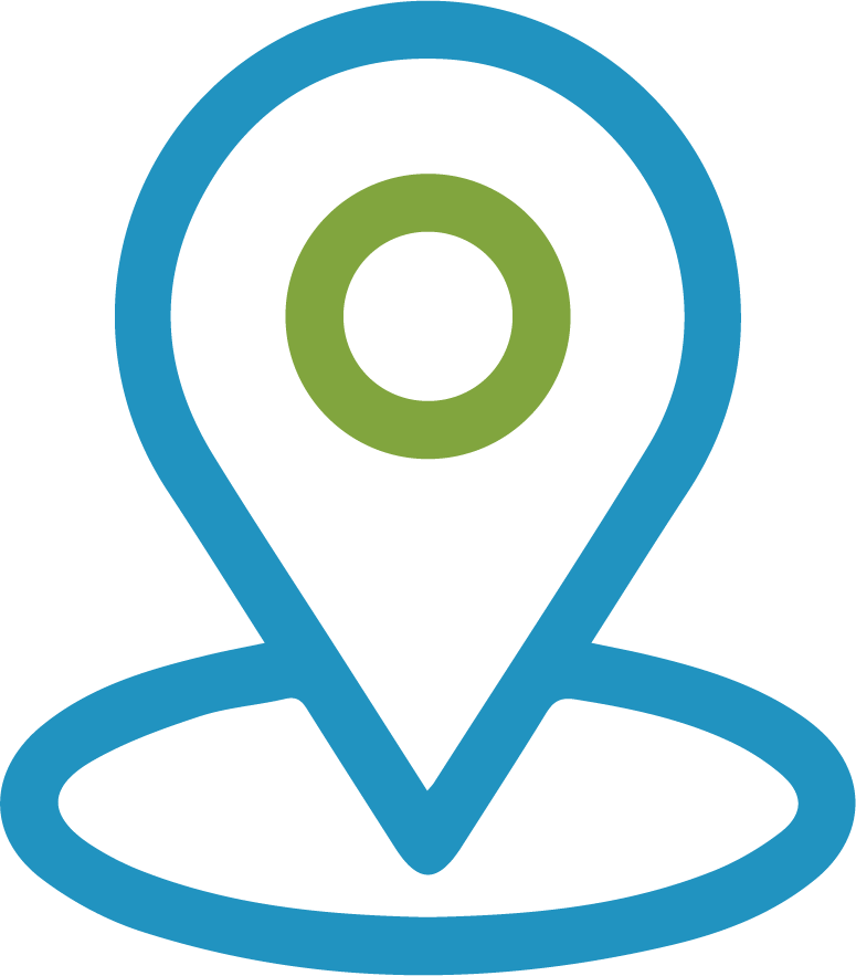 Ícono de marcador de ubicación azul y verde.