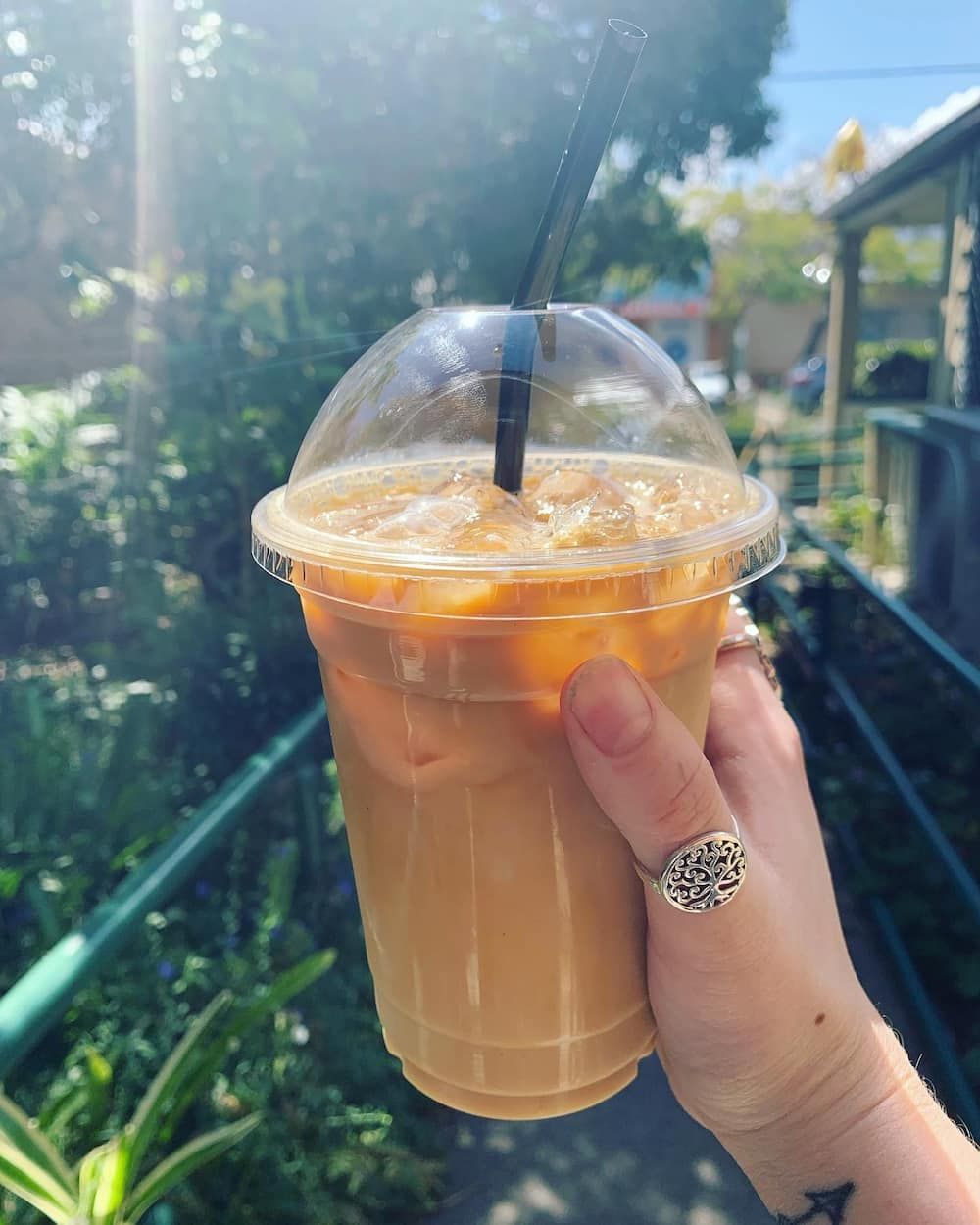 A Person Is Holding A Cup Of Iced Coffee With A Straw — Vines at 139 in Grafton, NSW