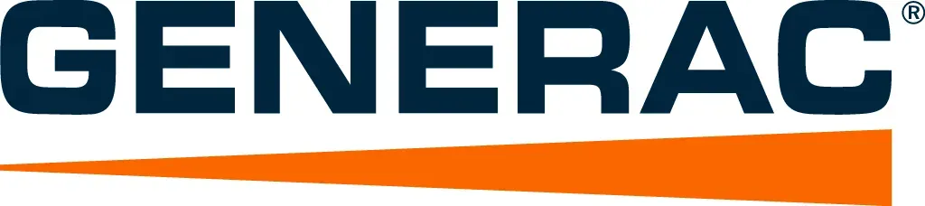 Generac logo with dark blue text over an orange line.
