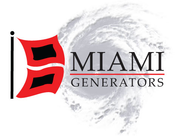 Logo for Miami Generators: red flag on a black pole, hurricane graphic, and company name.
