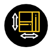 Yellow cabinet icon with a white double-arrow on a black circle background