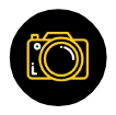 Yellow camera icon inside a black circle on a white background