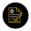 Yellow document and pencil icon on a black circle background