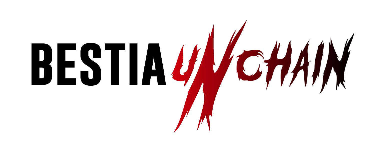 "BESTIA" in black text, with a stylized "UnChain" in red, slash-like strokes.