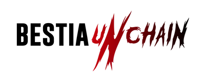 Logotipo de Bestia UnChain en negro y rojo, con una garra roja que atraviesa la palabra.