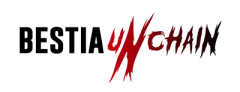 Logotipo de Bestia UnChain en negro y rojo, con una garra roja que atraviesa la palabra.