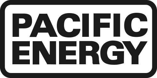 Pacific Energy logo in black text on a white background with rounded black border