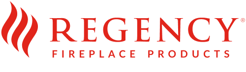 Regency Fireplace Products logo with red flame icon and red text on white background