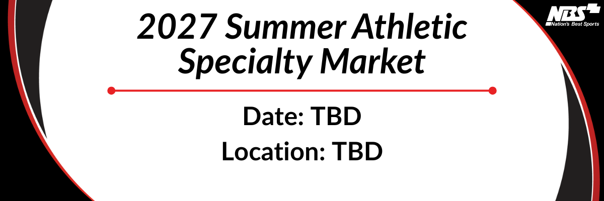 2027 Summer Athletic Specialty Market sign with red accents, listing date and location as TBD