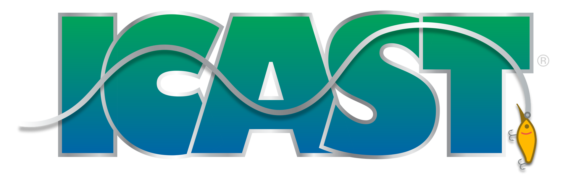 ICAST logo in teal and white with a fish hook detail on the right