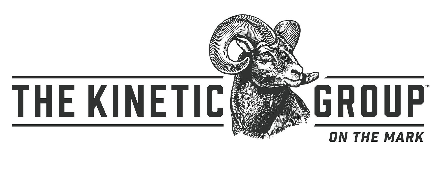 The Kinetic Group logo with a ram illustration and the tagline “On the Mark”