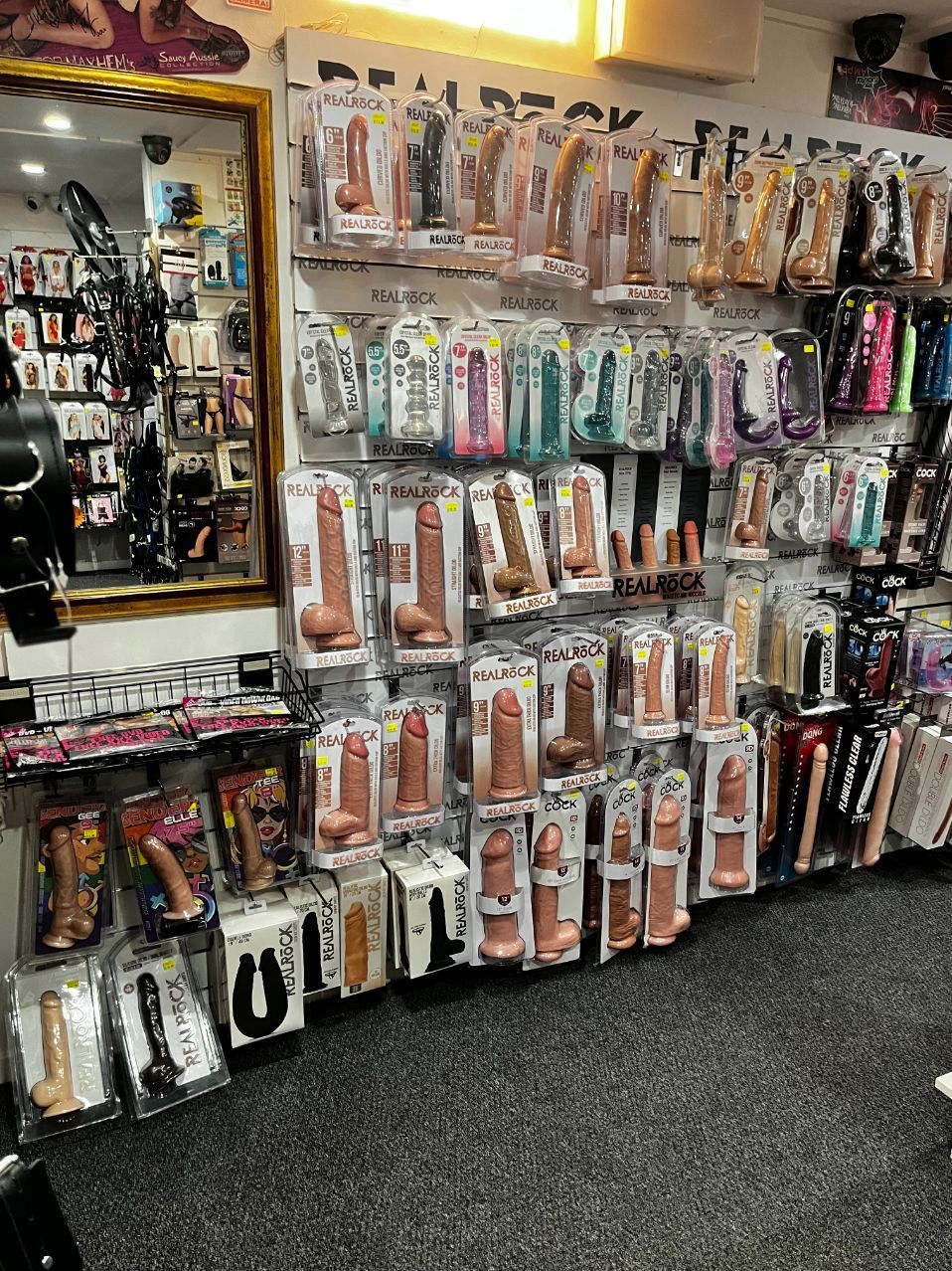 A store filled with lots of toys and a mirror
