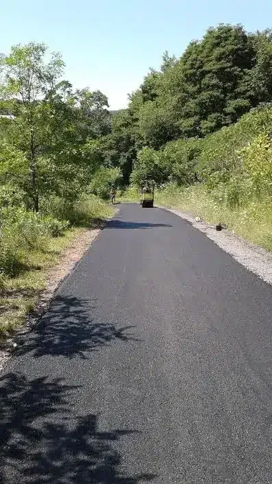 a person is riding a skateboard down a road in the woods — Allentown, PA — Diehl Paving Inc.
