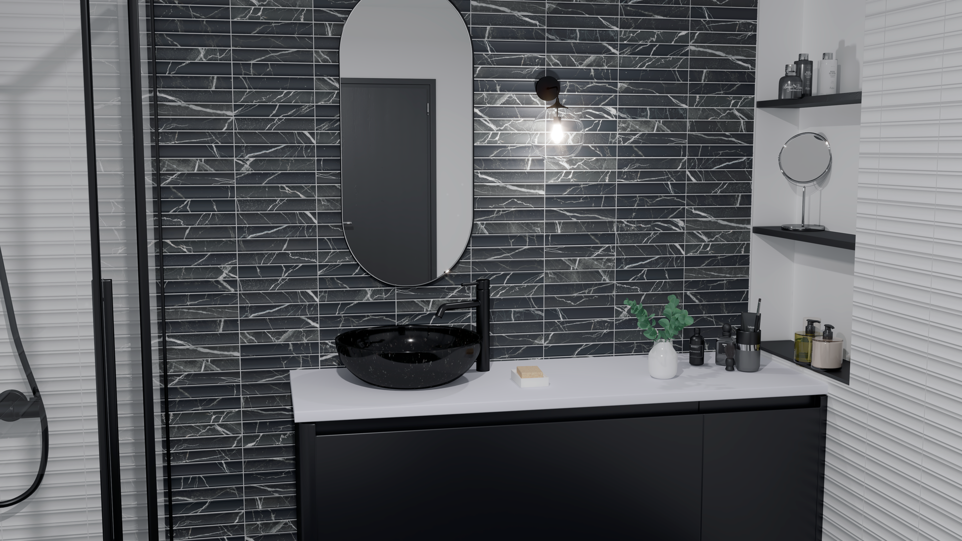 Argos Marquina tile, sleek black porcelain surface