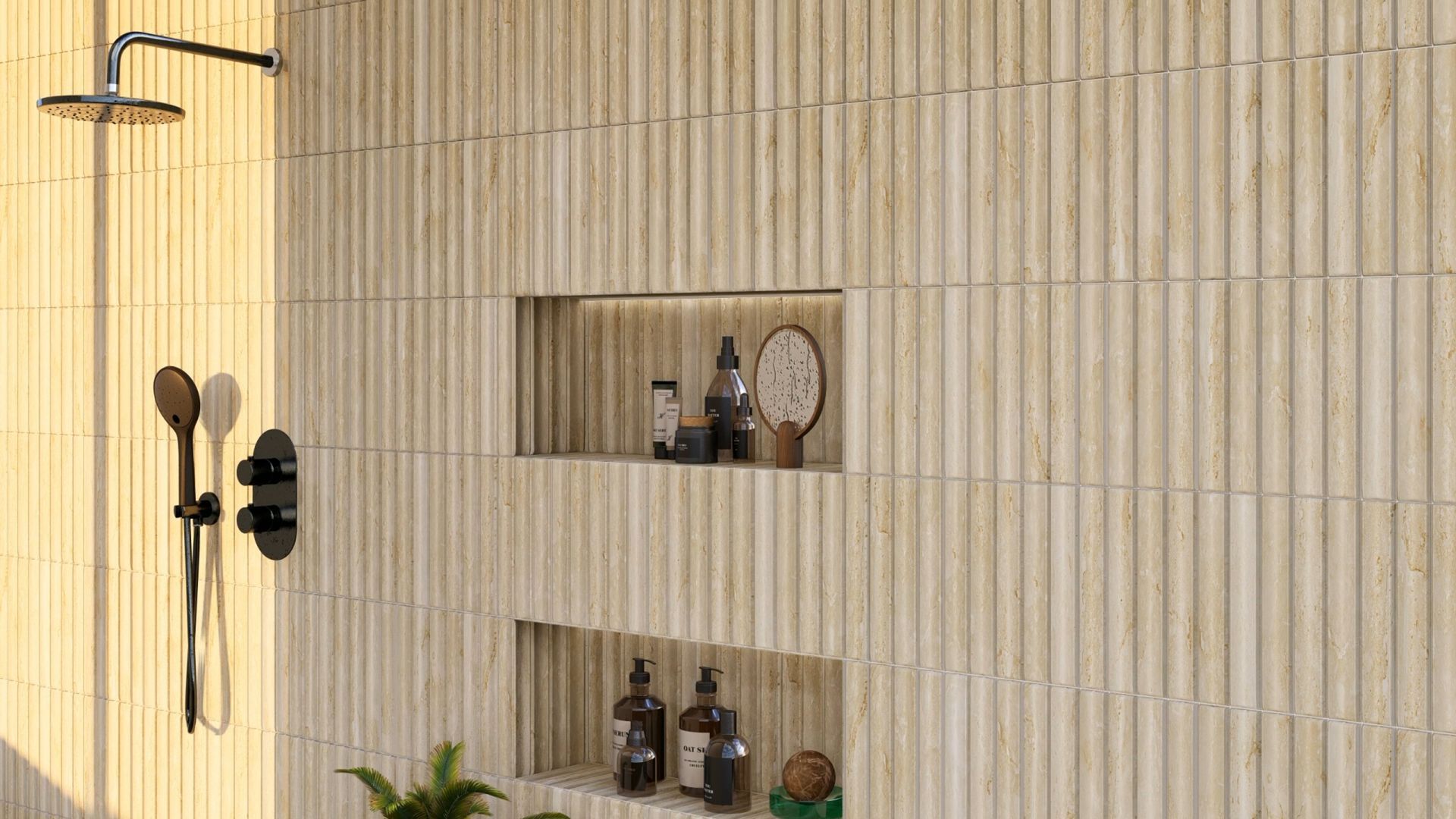 Argos Travertine tile, closeup of natural stone finish
