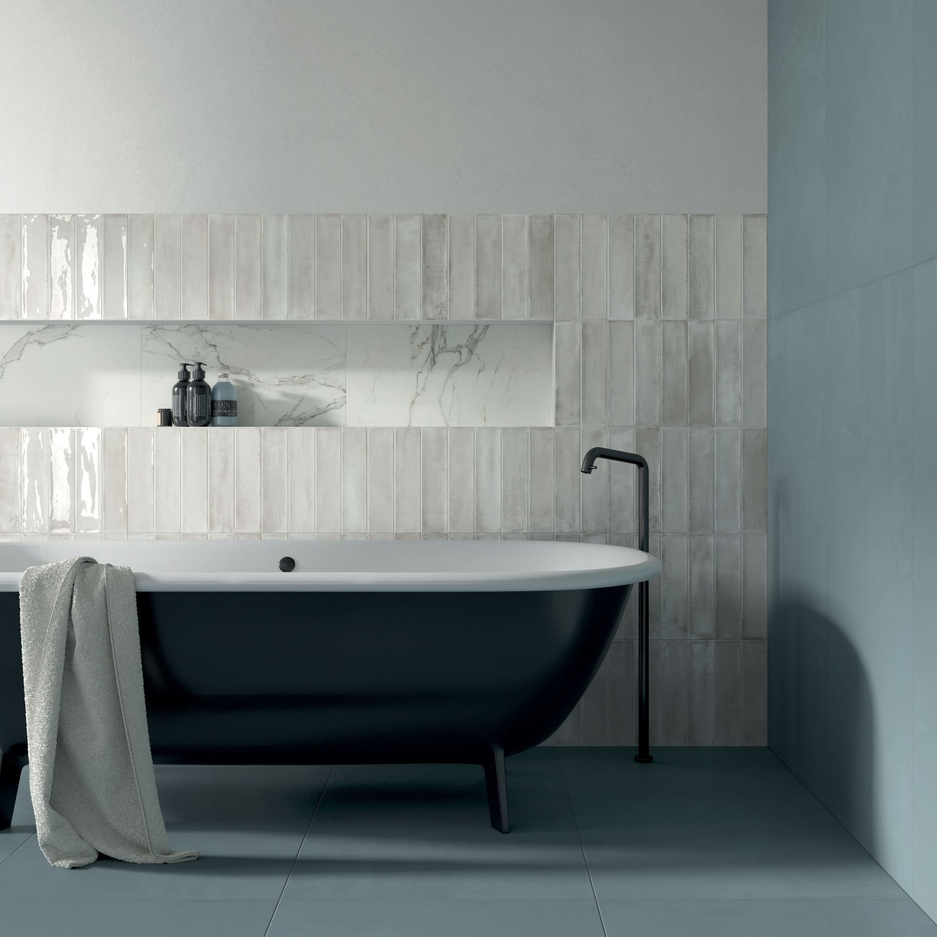 White subway tile from the Living collection with decorative texture for clean designs