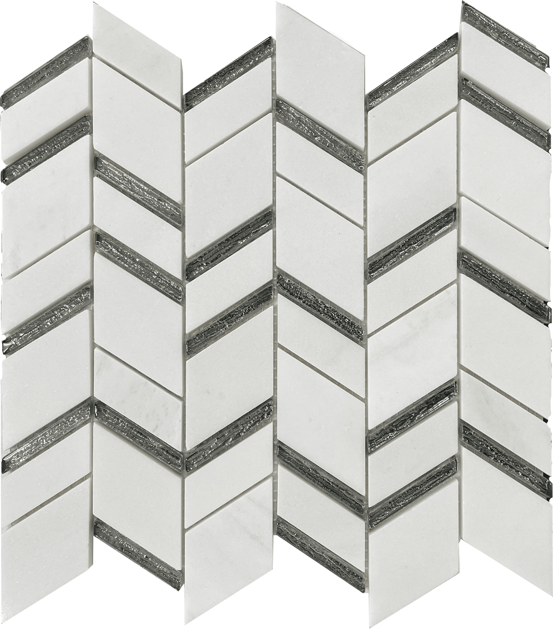 Chelsea White mosaic tile with polished white and black dolomite pieces, ideal for sophisticated wall designs.