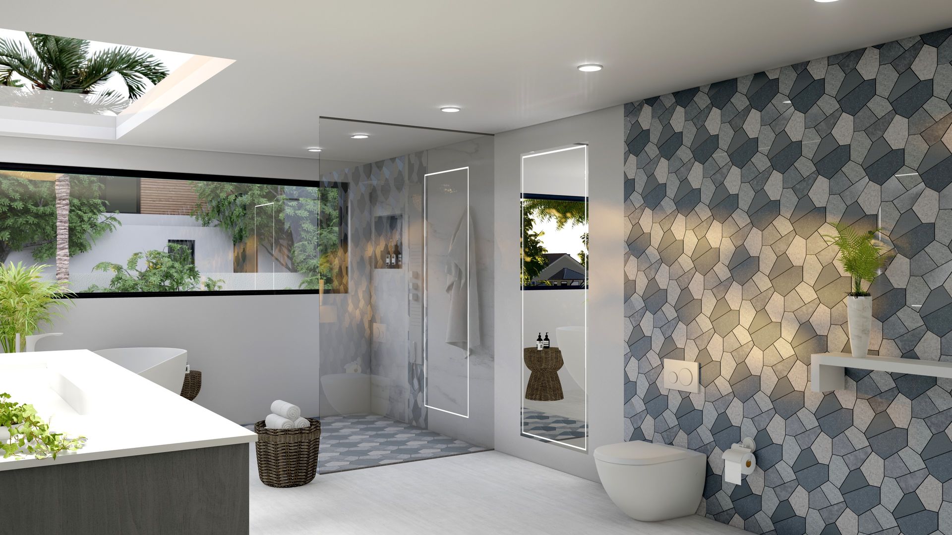 Dark and Light Grey Mix Pentagon mosaic tile