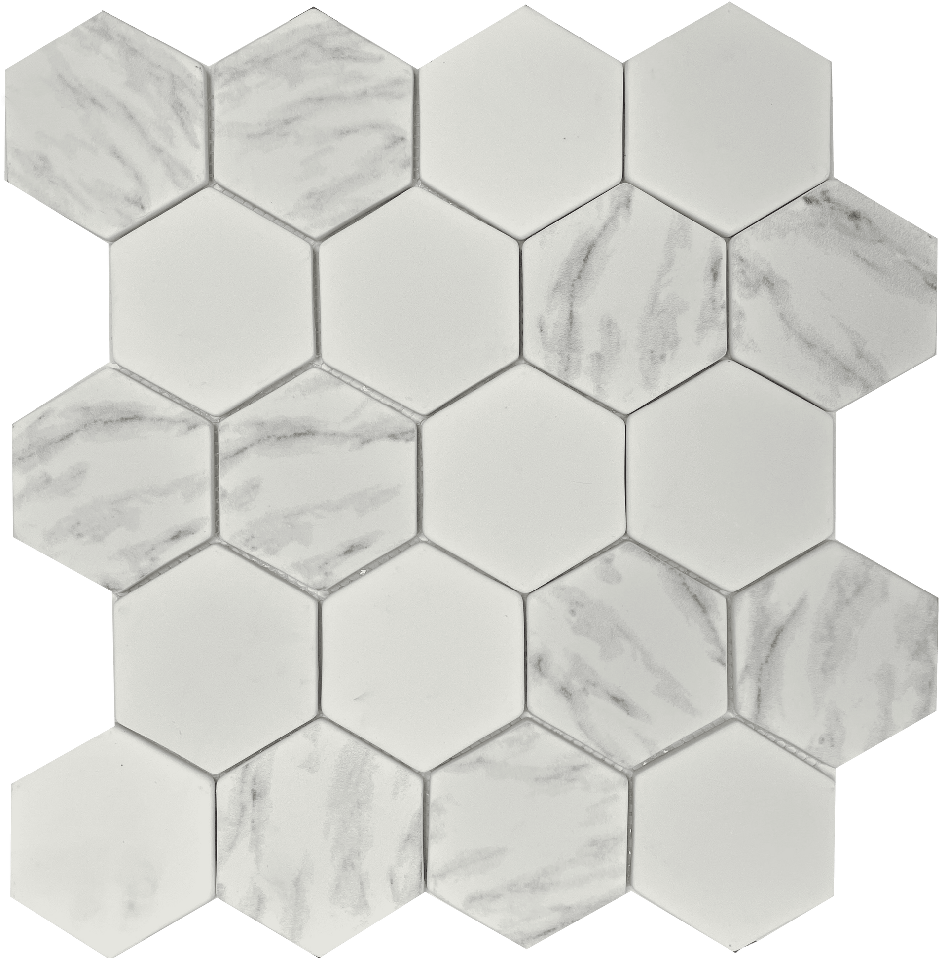 Hexagon-shaped Calacatta marble mosaic tile, suitable for elegant kitchen backsplashes.