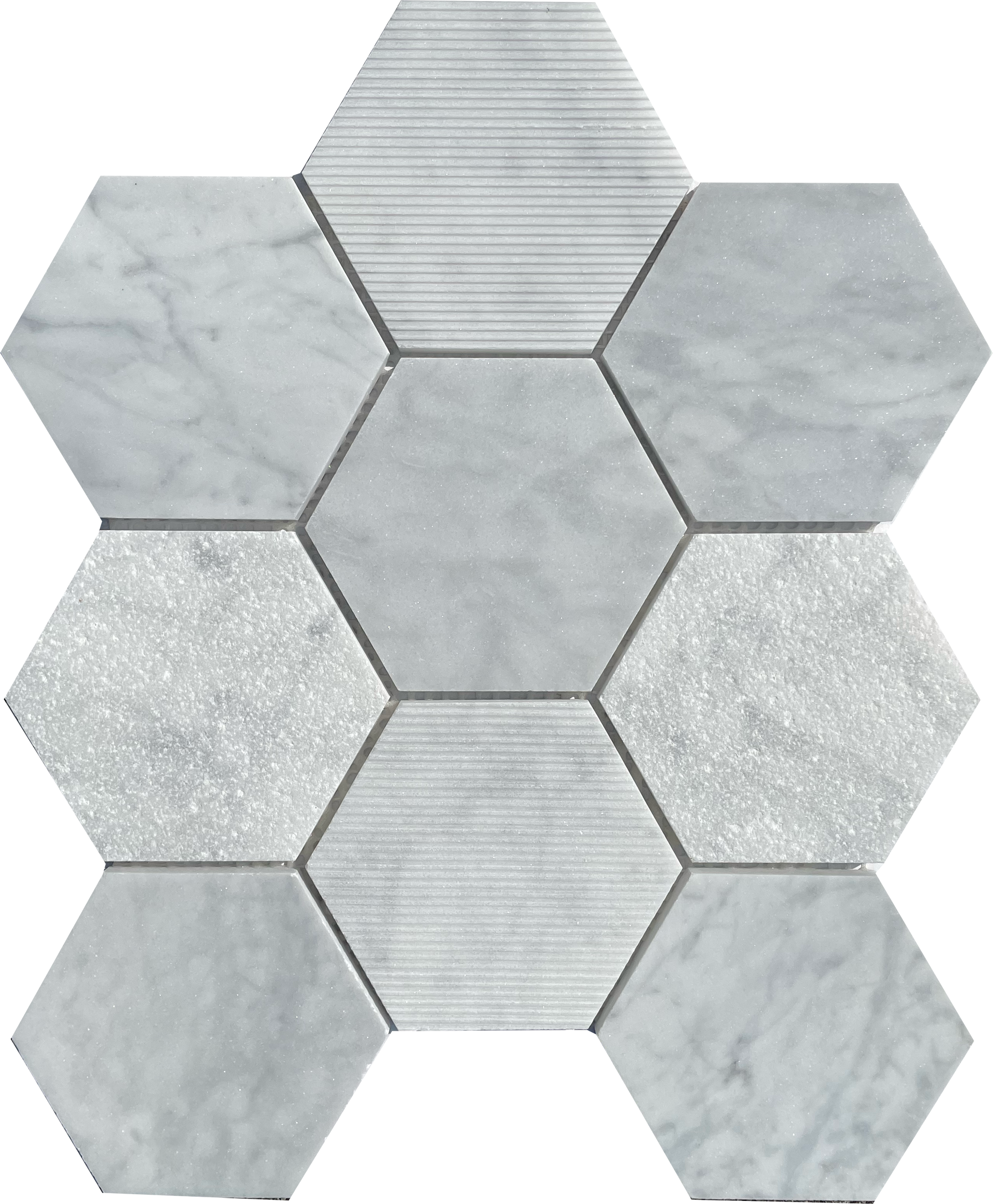 Marmi Carrara Hex mosaic, polished marble-style tile