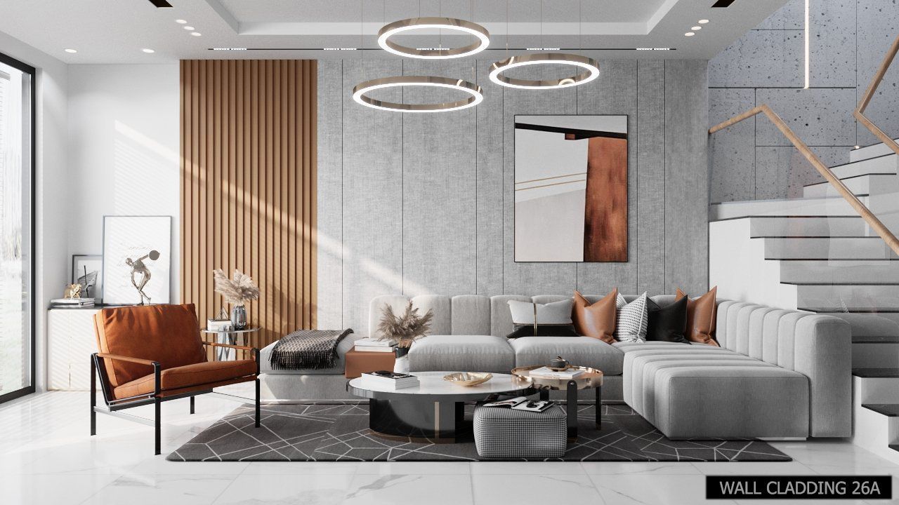 Contemporary living room design featuring PVC Wall Panel 26A as a subtle and elegant wall accent.

