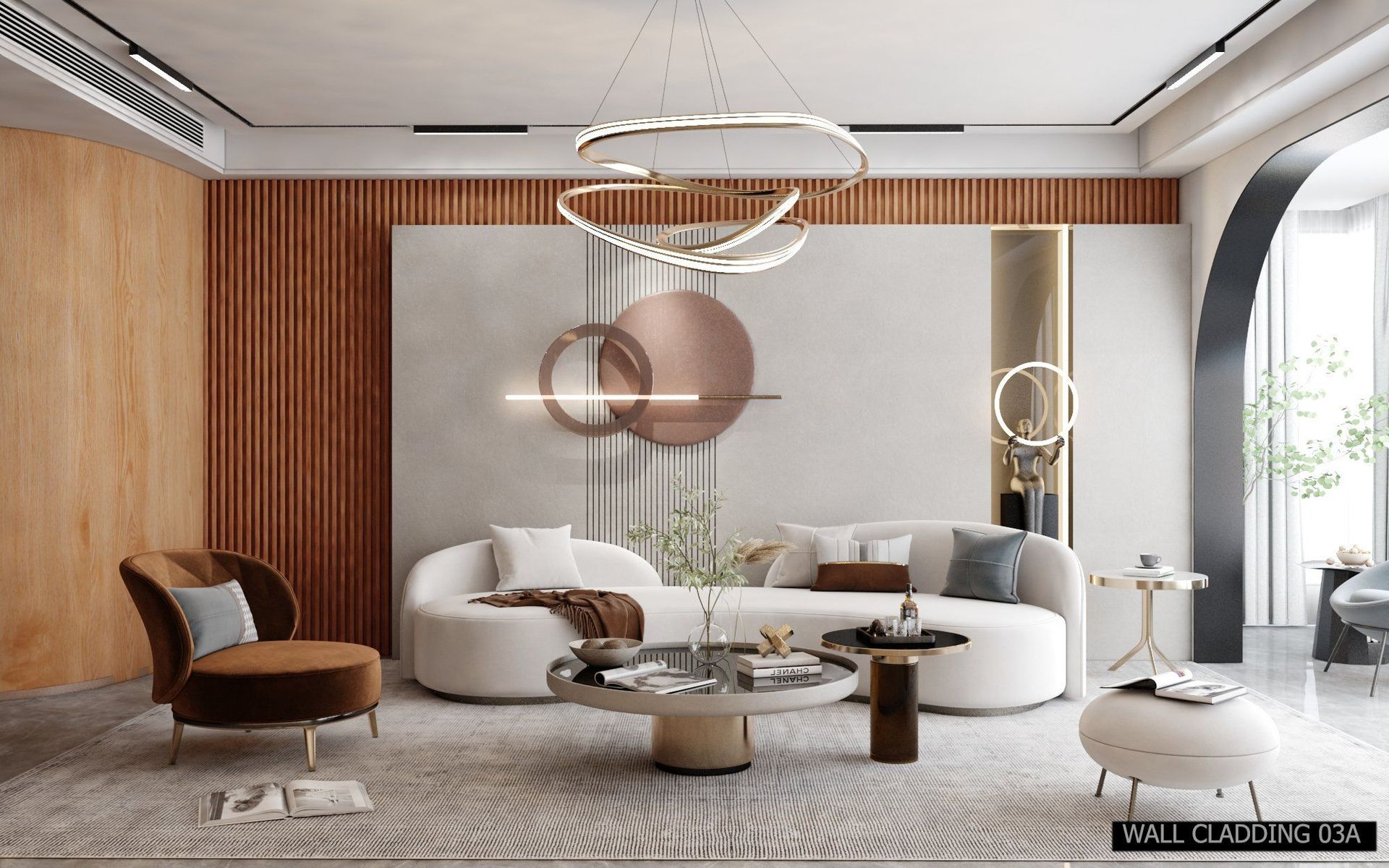 Modern living room with textured PVC Wall Panel 037 creating a sleek and stylish accent wall.
