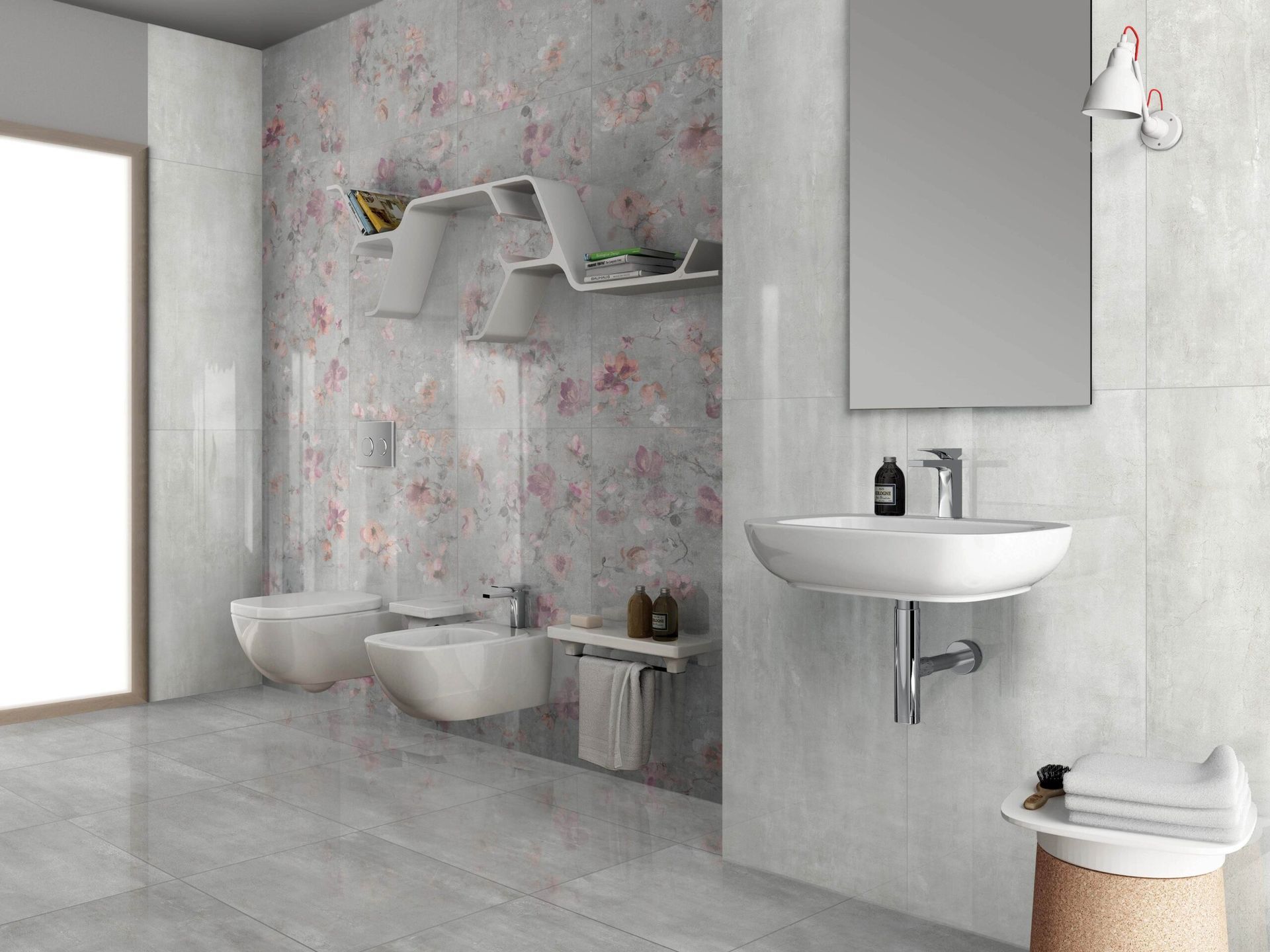 Boston Perla tile installed on a clean, polished bathroom floor

