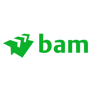 Green “bam” logo with a stylized paper airplane icon on a white background