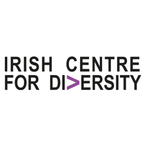 Irish Centre for Diversity logo with black text and a purple greater-than symbol in the word Diversity