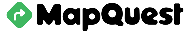 A mapquest logo with a green diamond on a white background