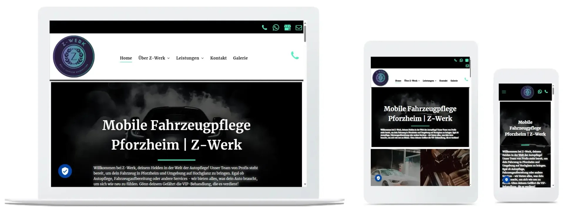 Auf einem Laptop, einem Tablet und einem Mobiltelefon wird dieselbe Website angezeigt.