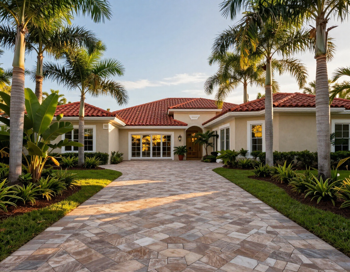 Wide interlocking paver driveway