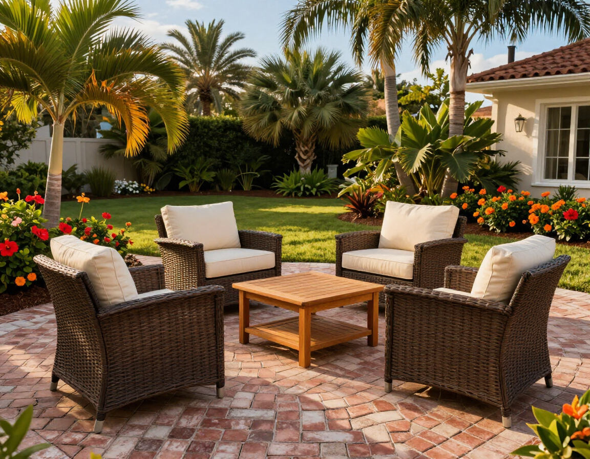 Outdoor paver patio with furniture