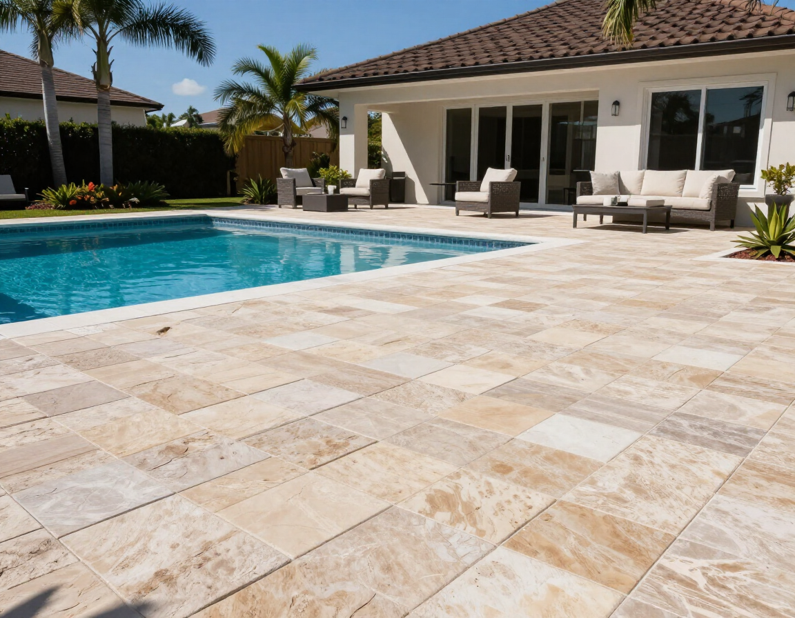 Large pool deck paver installation