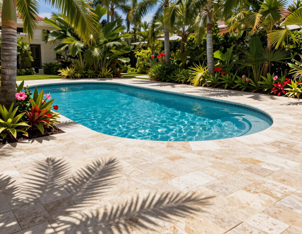 Travertine pool deck surround