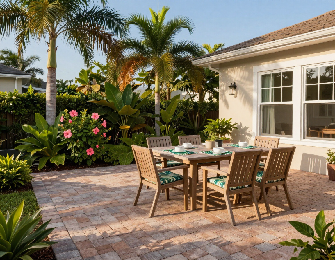 Paver patio outdoor dining area