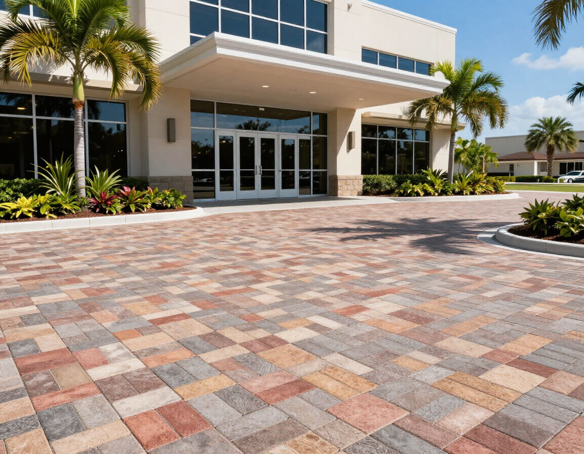 Commercial building entrance plaza pavers