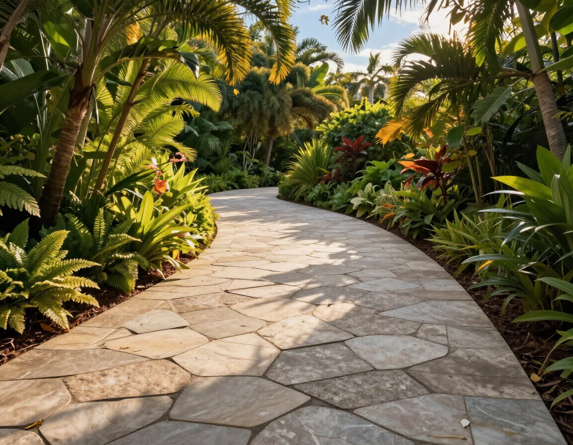 Winding stone paver pathway