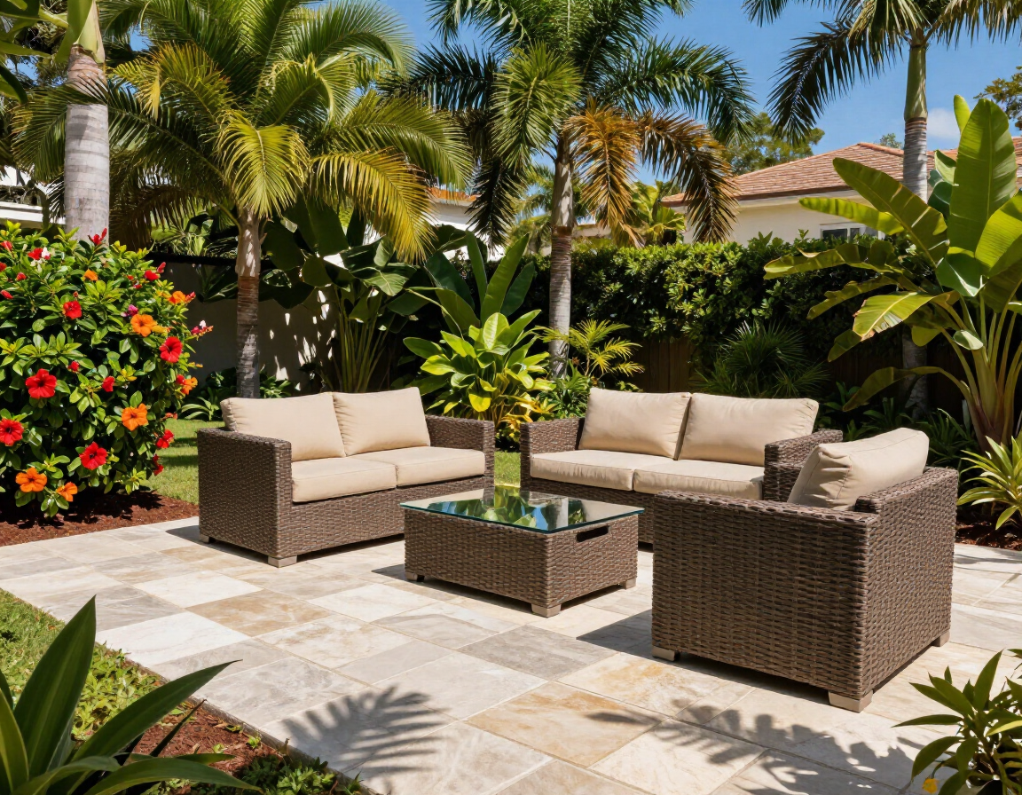 Backyard patio with pavers and outdoor furniture in Florida