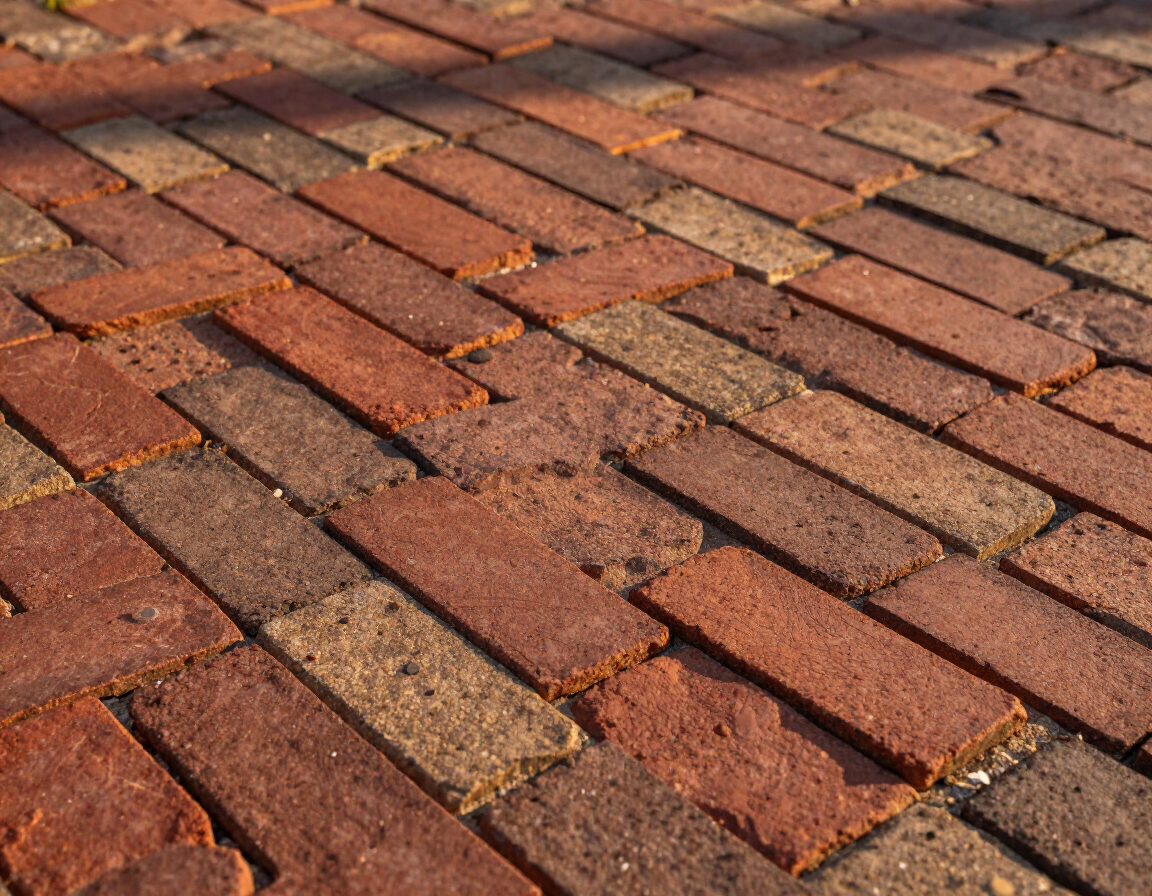 Close-up detail of precisely laid brick pavers showing pattern and texture